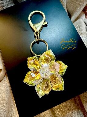 Crystal Flower Keychain - Yellow and pink Aurora Pendant